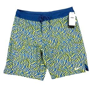 Nike Swim Mens 36 Board Shorts Trunks Green Blue Drawstring NWT $64 Swoosh Logo